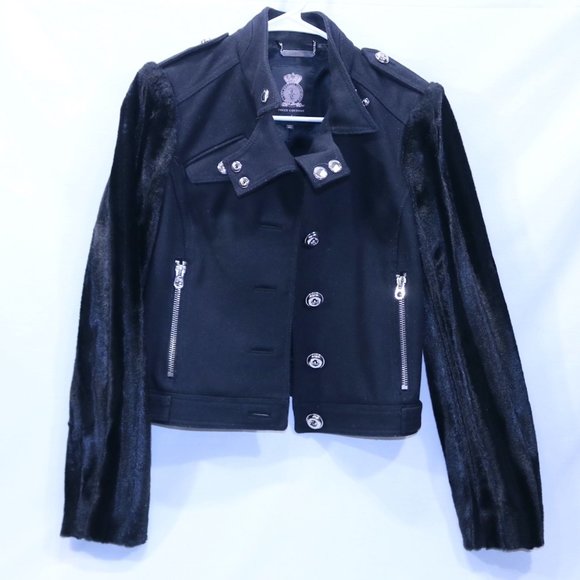 Juicy Couture Black Military jacket with Faux Fur Sleeves – Medium - Picture 1 of 6